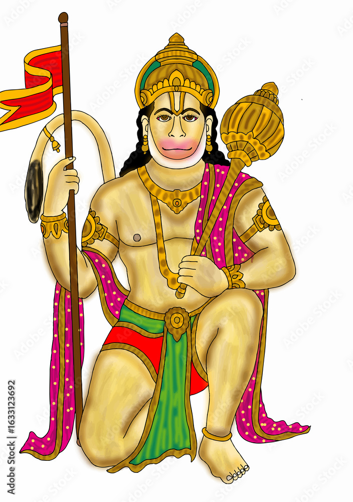 Obraz premium hand drawn digital art of lord hanuman