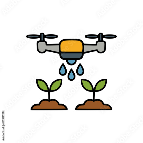 Autonomous drone irrigates small plants, ensuring efficient water distribution using modern agricultural technology