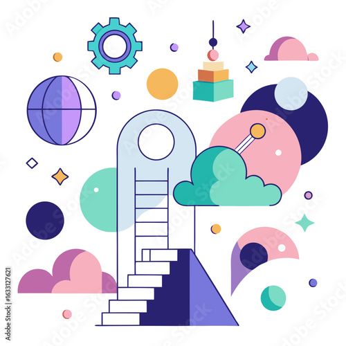 Minimal Vector Ladder to Dream Clouds with Floating Elements