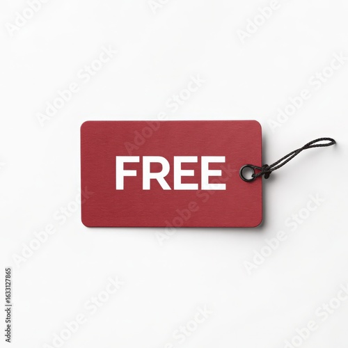 A red free tag on a white background with a rope tie