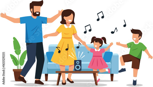 Happy Family Dancing and Singing Together at Home
