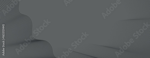 Gray background with wavy line patterns. The background is smooth and modern, featuring a gray color scheme with subtle texture. Minimal abstract gradient wavy line vector background