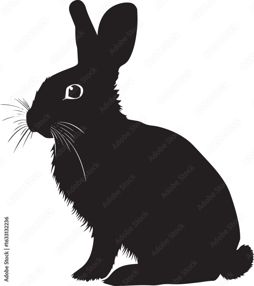 Naklejka premium A black silhouette of a rabbit against a white background.