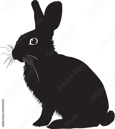A black silhouette of a rabbit against a white background.