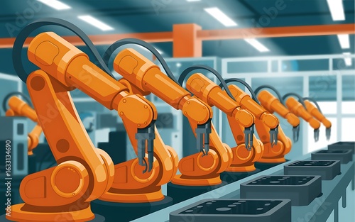 Wallpaper Mural Automated robotic arms working on a modern assembly line Torontodigital.ca