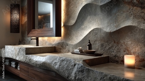 Modern bathroom vanity with stone countertop