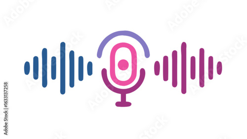 Podcast audio recording microphone sound waves voice over studio broadcasting equipment technology design