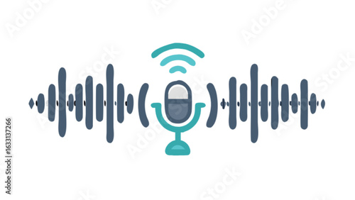 Podcast audio wave microphone vector illustration for broadcast and sound recording studio design concept