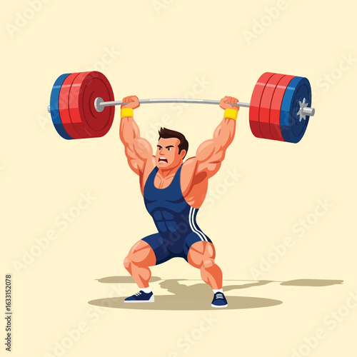 Athlete Lifting Heavy Barbell with Straining Effort During Competition Workout