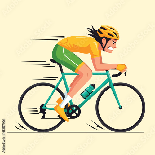 Rider Cycling Fast Showing Effort and Speed for Intense Workout