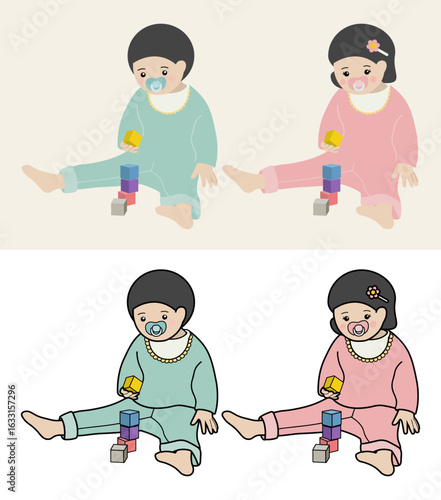 블럭놀이를 하는 아기