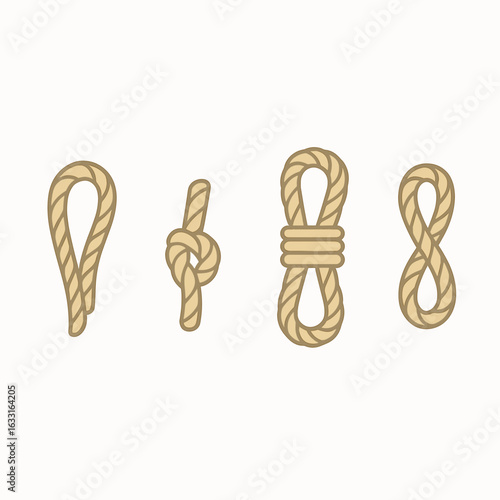 Minimalist Illustration of Different Types of Rope Knots Icon Set