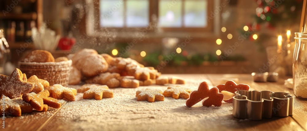 Obraz premium Capture the warmth and joy of Bake Cookies Day, featuring freshly baked cookies in various shapes and flavors, with rolling pins, cookie cutters, and a sprinkle of flour, celebrating homemade treats