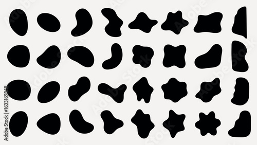 Abstract black shapes on a white background. Organic forms, varied silhouettes. Random shapes, abstract design. Black shapes, unique patterns. Black shape vector set.