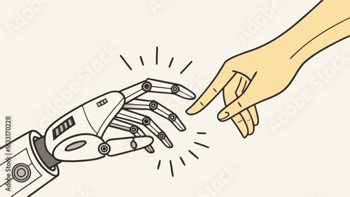 Human and robot hand touching artificial intelligence ai technology connection future collaboration concept