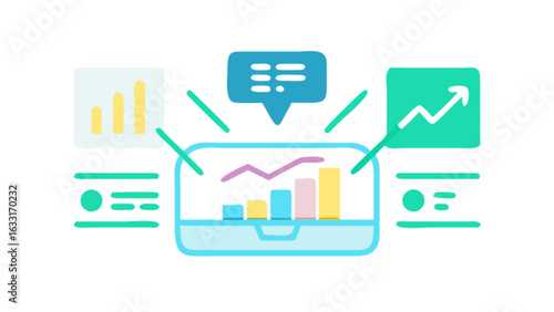 Data analysis dashboard with graphs and charts for business intelligence and financial analytics reporting tool