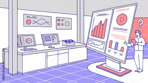 Data analysis dashboard illustration for business intelligence and analytics reporting visualization studio