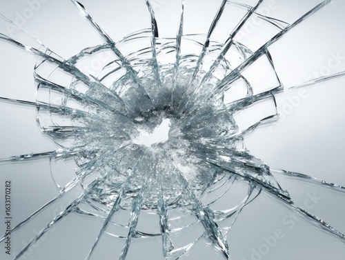 Cracked Glass Pane with Radiating Fractures and Shattered Edges