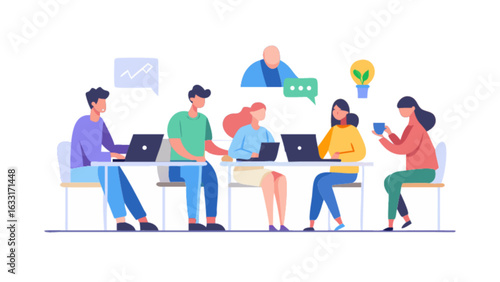 Teamwork collaboration meeting business strategy brainstorming office colleagues project discussion vector art