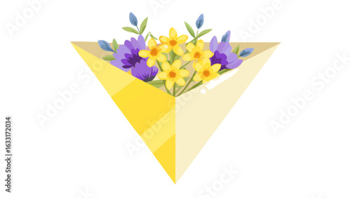 Watercolor flower bouquet in envelope vector illustration for greeting card and spring design element