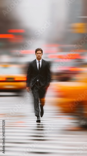 Confident Businessman in Suit Walking on Street