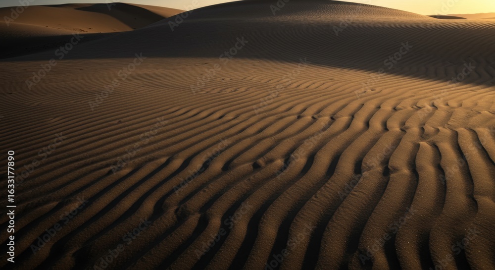 Naklejka premium Golden Hour Desert Sand Dunes: Textured Waves of Brown and Beige