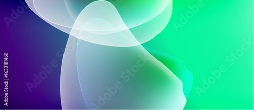 Abstract fluid shapes blend, creating soft gradients. Colors shift from purple to teal, evoking calm energy. Minimalist design.