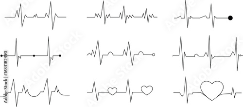 Abstract representation of diverse heartbeat patterns and rhythms displayed in a grid formation