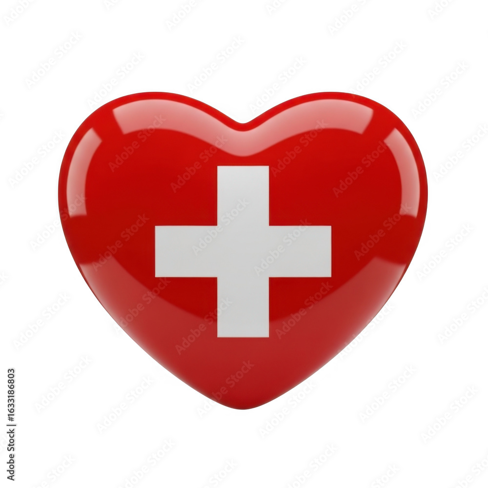 Obraz premium Red heart with swiss cross isolated on transparent background