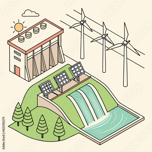 Renewable Energy Sources Illustrated in Flat Style