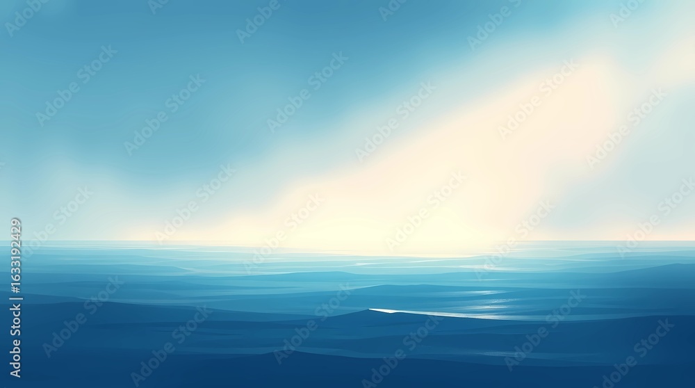 Fototapeta premium Dreamy illustration of Vi una luz sobre el mar, soft gentle light, diffused shadows, subtle illumination, hazy atmosphere
