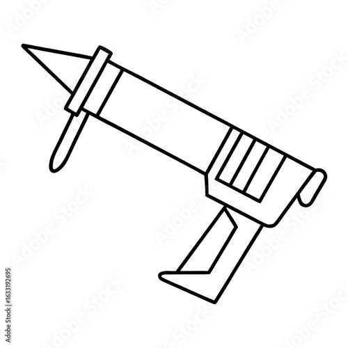Detailed side view illustration of a caulking gun with a prominent nozzle presented in a clean vector graphic format