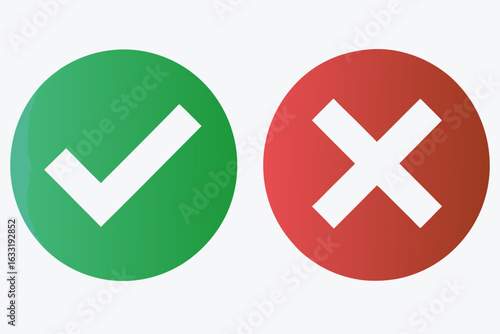 Green check mark and red cross mark symbols for validation and rejection