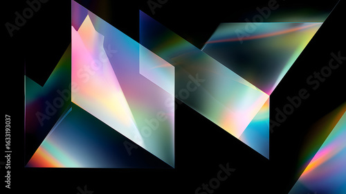 Abstract Iridescent Geometric Shapes on Black..