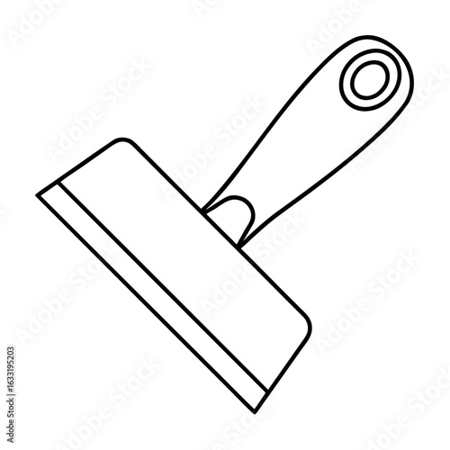 Wide putty knife scraper with a classic wooden handle isolated on a white background for design projects