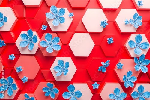 3D hexagonal design in red and white