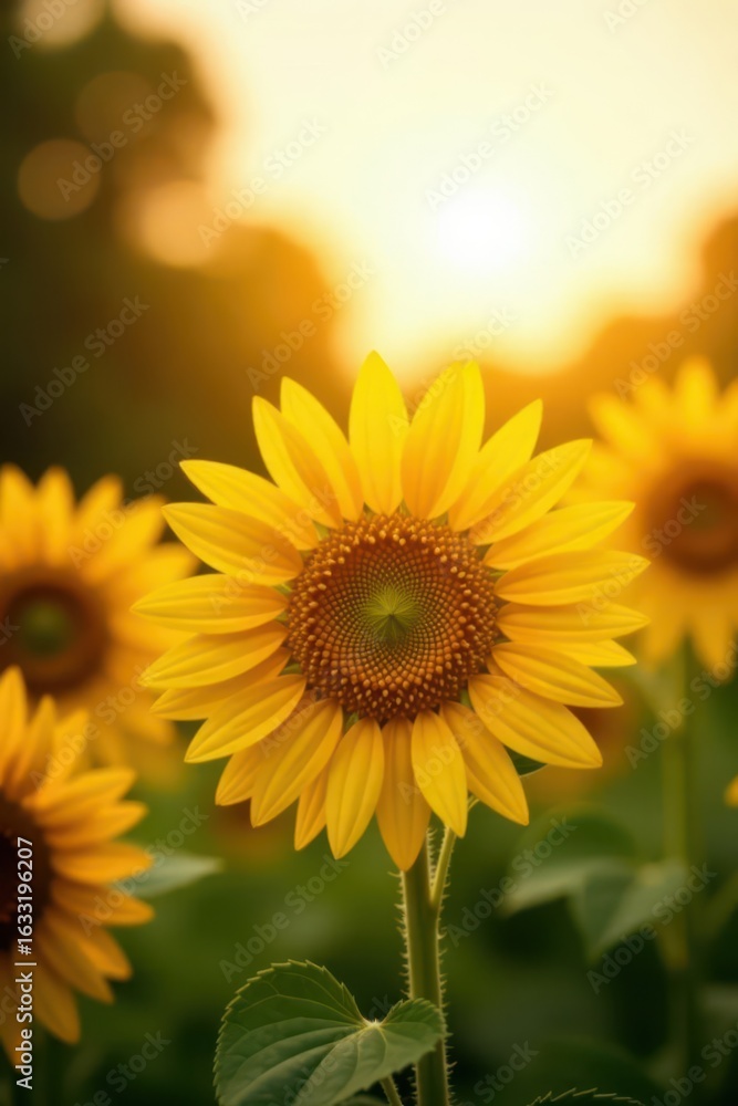 Obraz premium Sunflowers facing sun, soft focus background, bright light , field, flower
