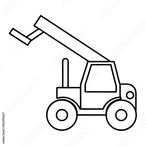 Minimalist telehandler lifting equipment graphic design with industrial construction vehicle icon