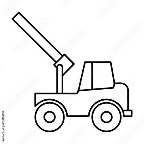 Minimalist illustration of a telehandler lifting a load with clean lines and a modern aesthetic