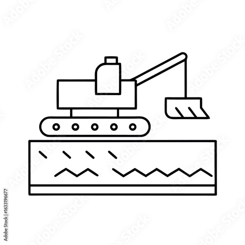 Simplified illustration of a modern trencher machine digging a narrow trench in the earth