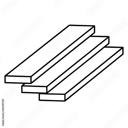 Outline illustration of stacked wooden planks representing timber boards in a stylized graphic design