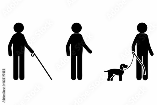 Pictogram Set Blind Person Normal Person and Person with a Dog