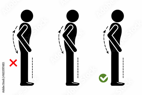 Correct and incorrect posture vector illustration for health and wellness guidance