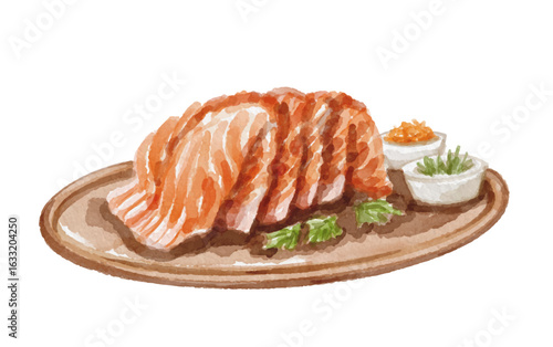 Watercolor salmon sashimi isolated on white background