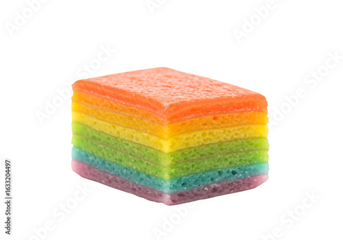 Kue Lapis Rainbow. Rice Rainbow Layer Cake is a cake made from rice flour, starch, sugar, eggs and natural coloring, isolated on white or transparent background. PNG