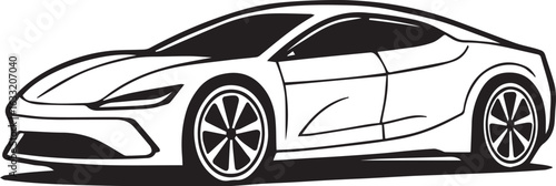 Vector Outline Illustration of a Futuristic Concept Car in Black and White