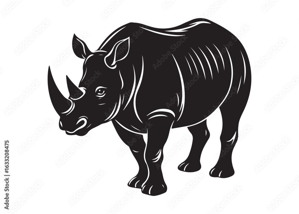 Fototapeta premium Rhino Vector Icon Black Silhouette Illustration Isolated on White.