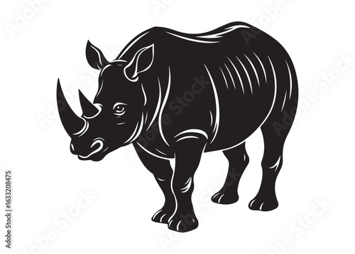 Rhino Vector Icon Black Silhouette Illustration Isolated on White.