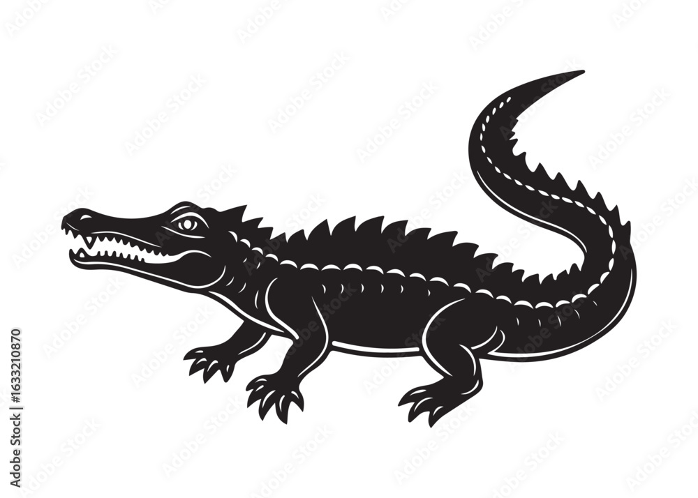 Naklejka premium Wild Crocodile Silhouette in Black Vector Style Isolated on White.