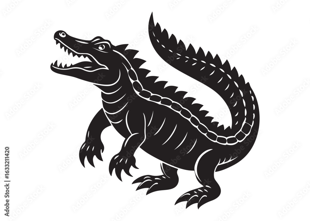 Naklejka premium Black Crocodile Silhouette Vector.